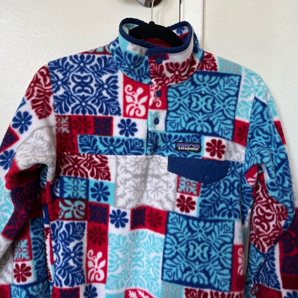 Patagonia Synchilla Snap-T Makai Totally Red Patchwork Pull Over Fleece Size XS - Picture 2 of 11
